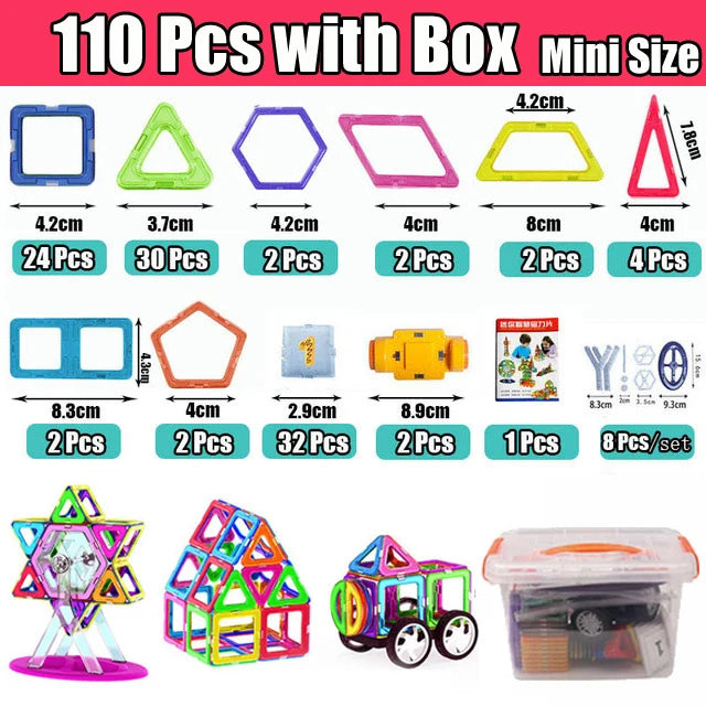 Magnetic Designer Magnet Building Blocks Educational 110pcs Mini Size