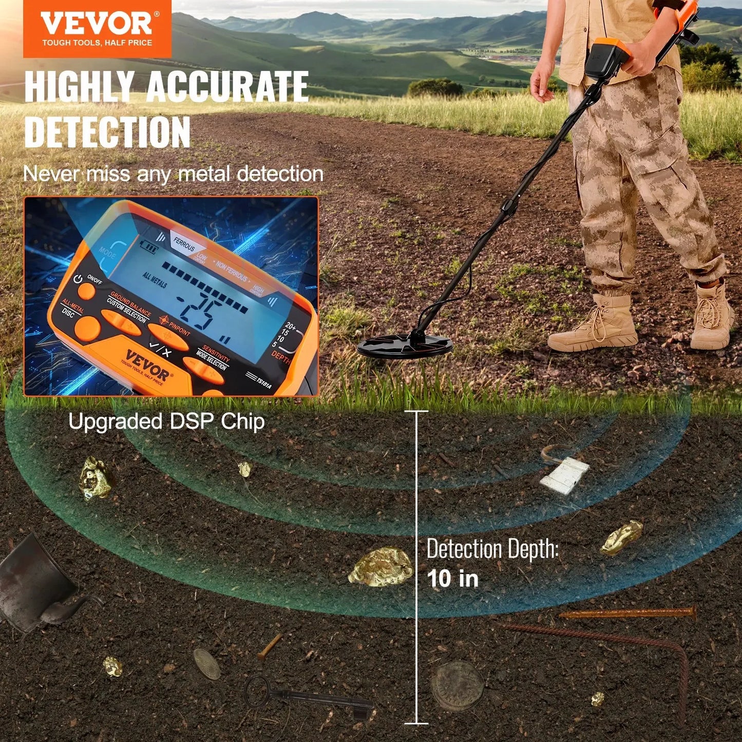 Metal Detector VEVOR LCD Display for Adults & Kids