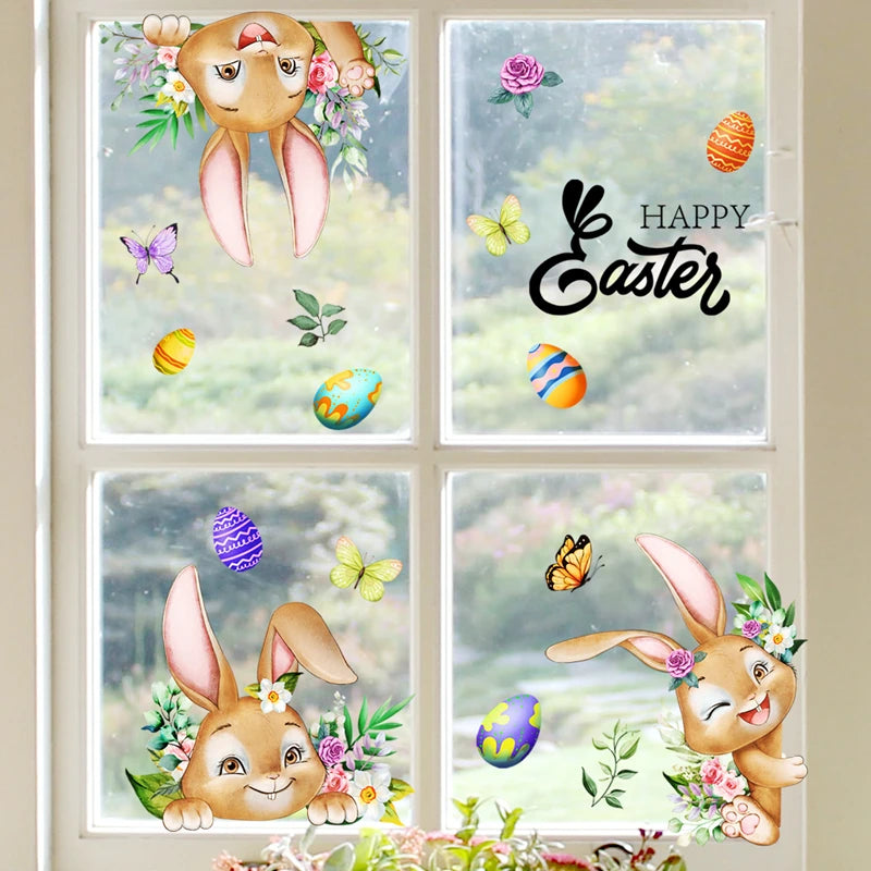 Rabbit Happy Easter Eggs Window Stickers