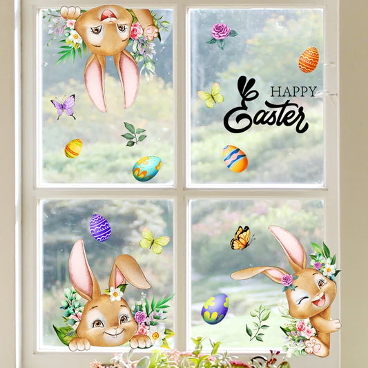 Rabbit Happy Easter Eggs Window Stickers