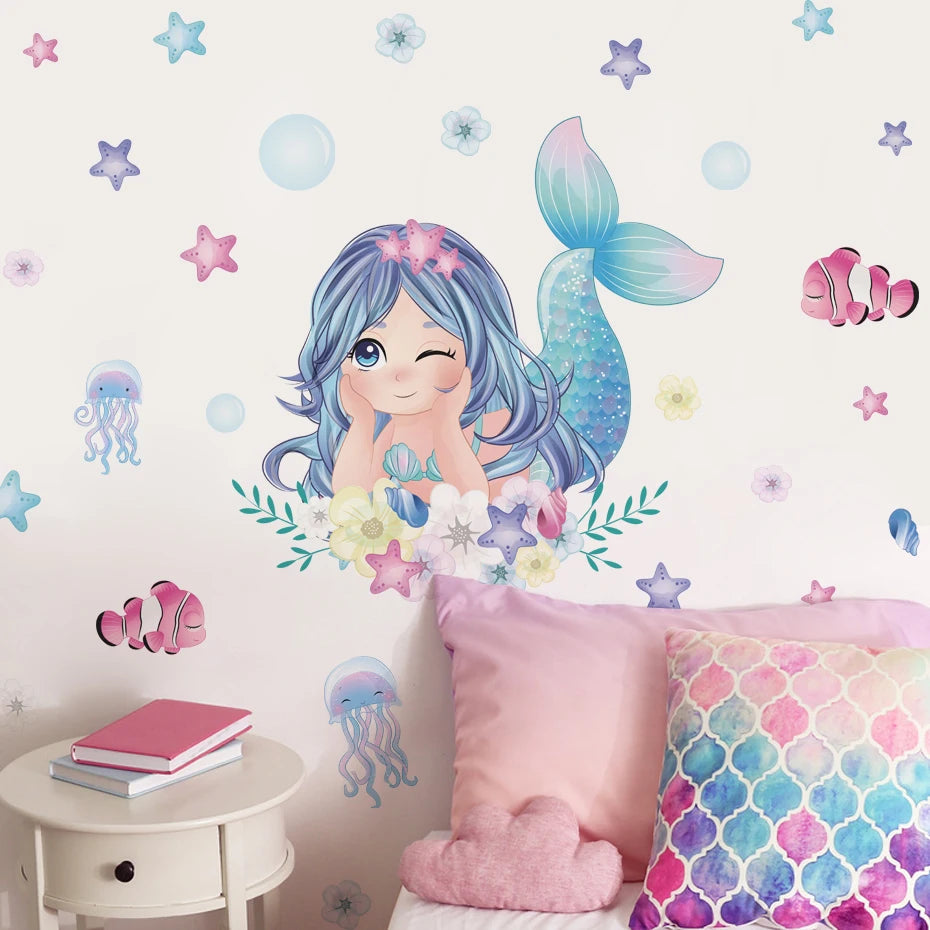 Mermaid Swinging Jellyfish Wall Stickers