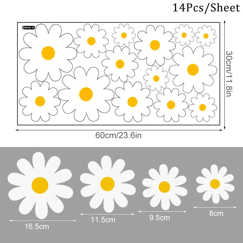 Wall Sticker Boho Style White Daisy Flower