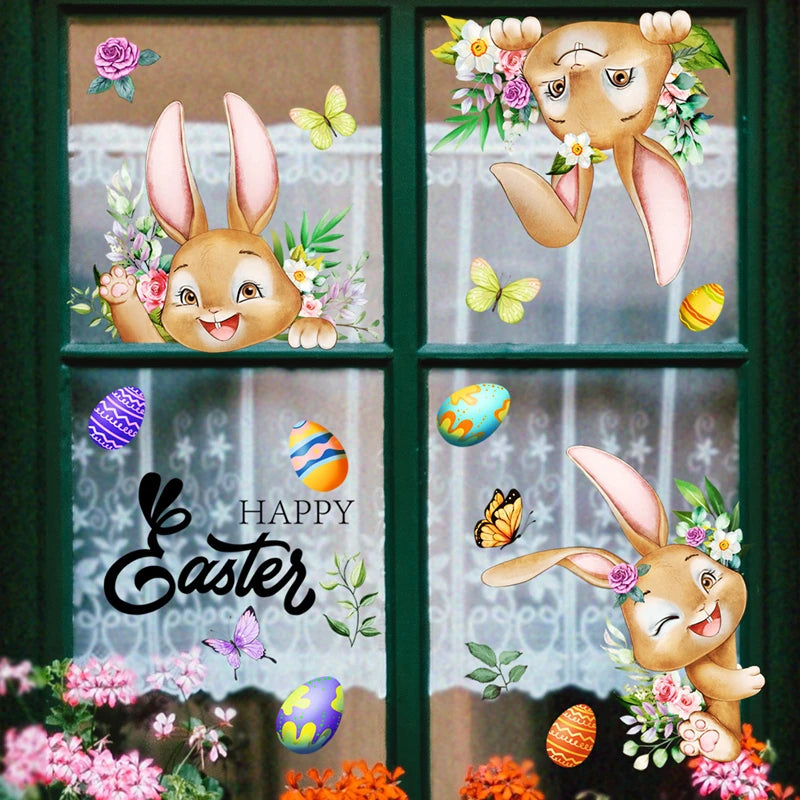 Rabbit Happy Easter Eggs Window Stickers