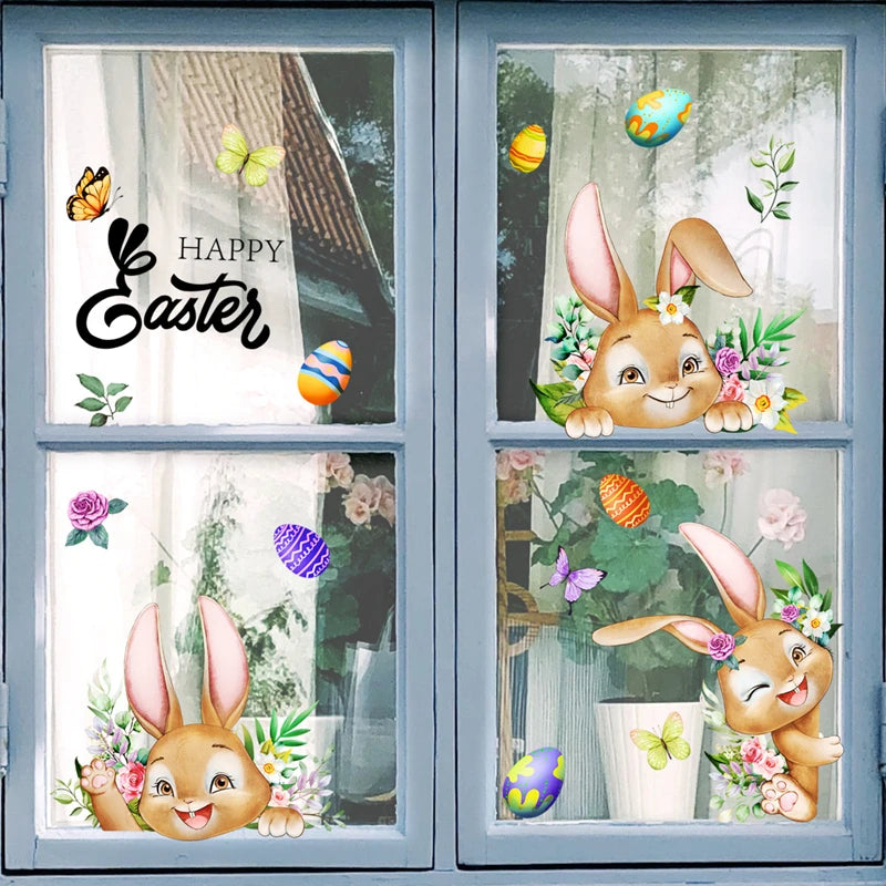 Rabbit Happy Easter Eggs Window Stickers