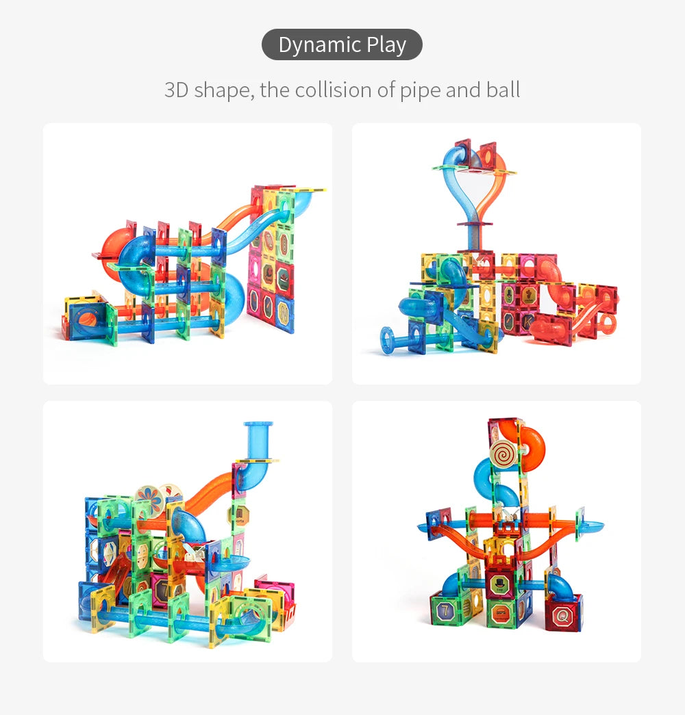 DIY Educational Magnetic Building Blocks Games Toy Romboss 171PCS Marble Run Race Wooden Ball Pipe