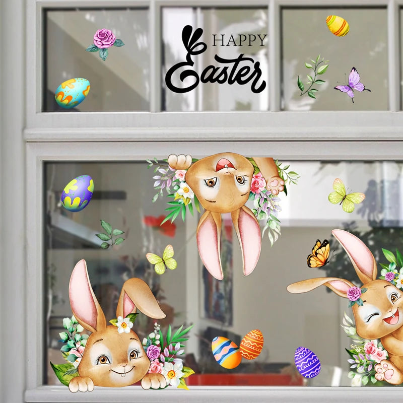 Rabbit Happy Easter Eggs Window Stickers