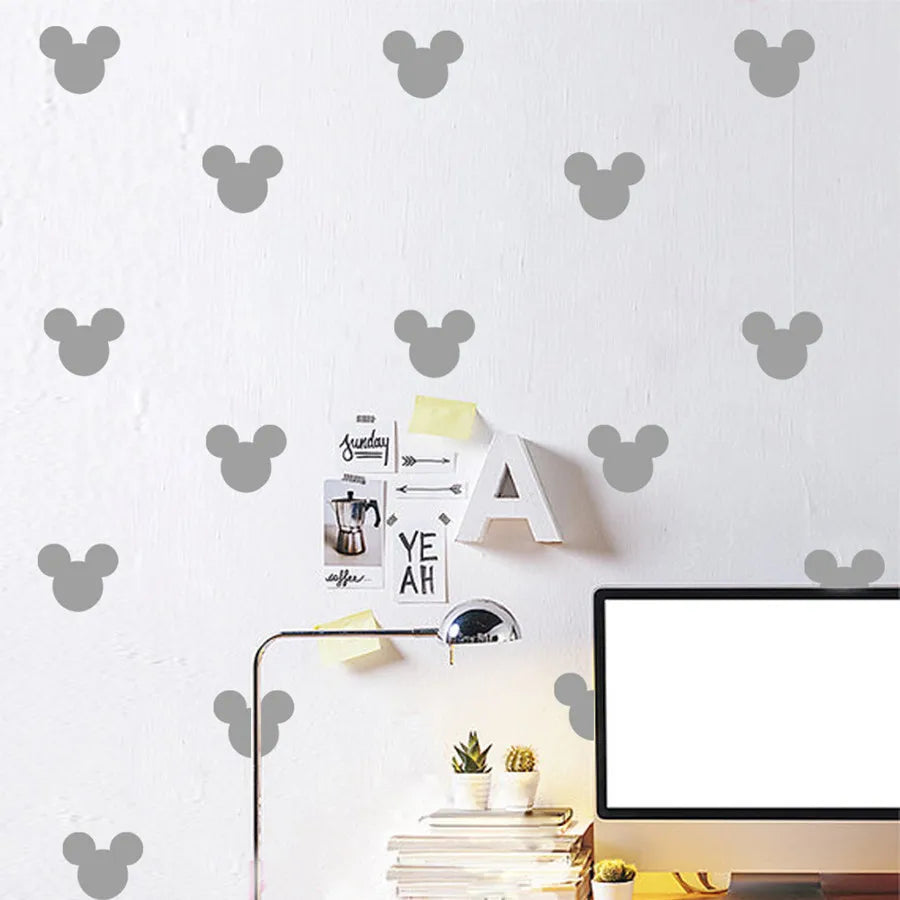 Wall Stickers 24pcs/set Cartoon Mouse Head & Stick Removable Art Wall Decals