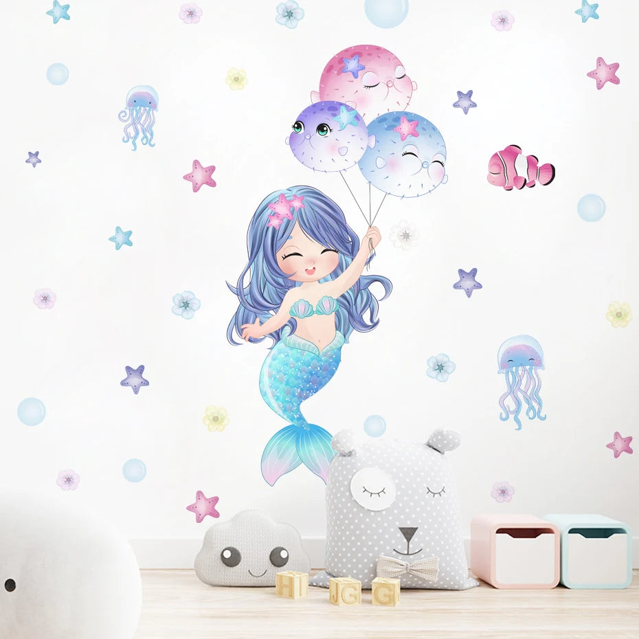 Mermaid Swinging Jellyfish Wall Stickers