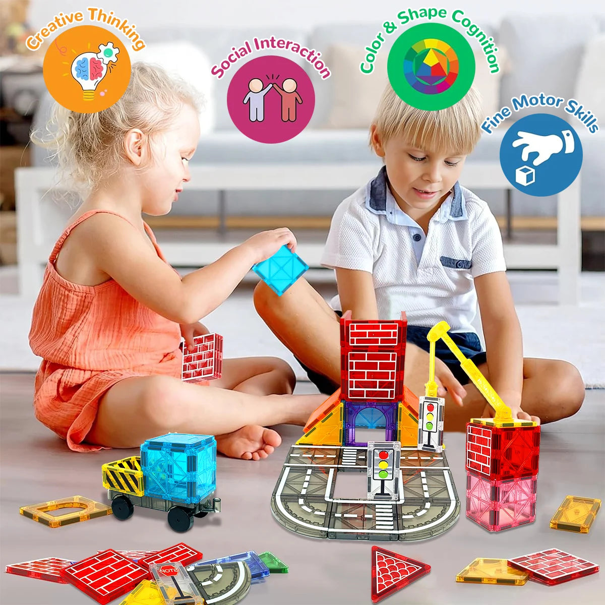 DIY Educational Magnetic Building Blocks Games Toy Road Set With Car