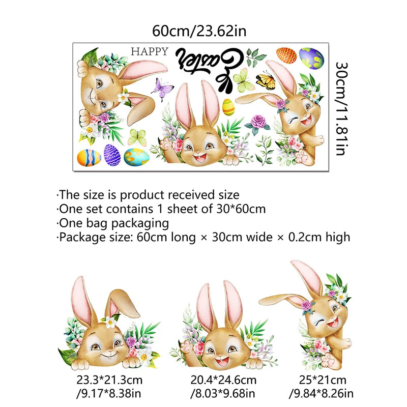 Rabbit Happy Easter Eggs Window Stickers