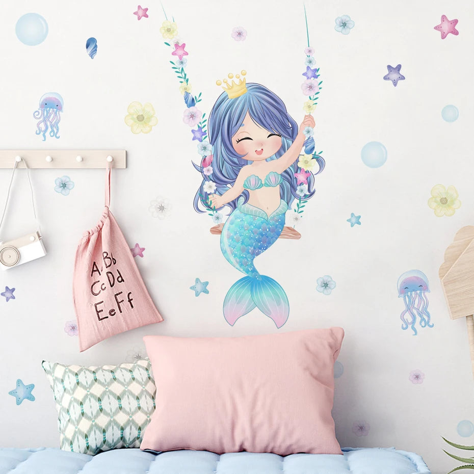 Mermaid Swinging Jellyfish Wall Stickers