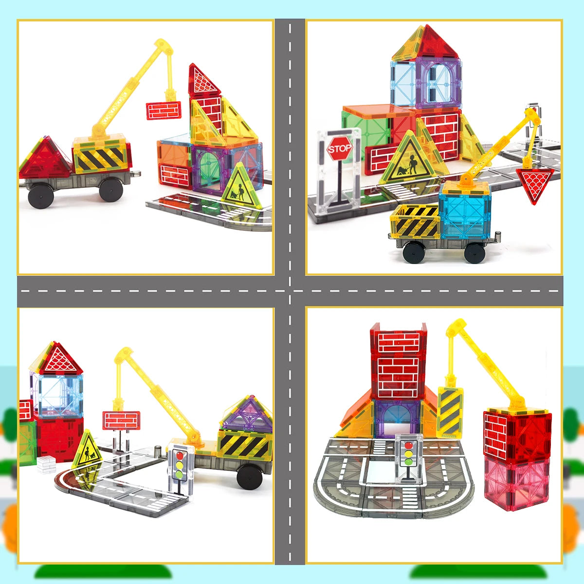 DIY Educational Magnetic Building Blocks Games Toy Road Set With Car