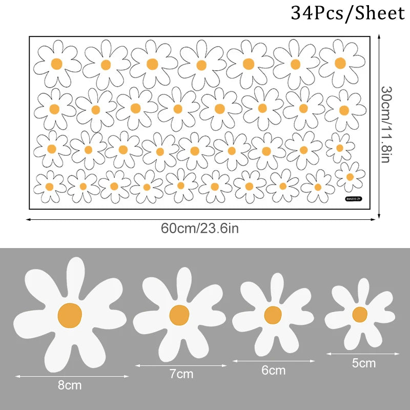 Wall Sticker Boho Style White Daisy Flower