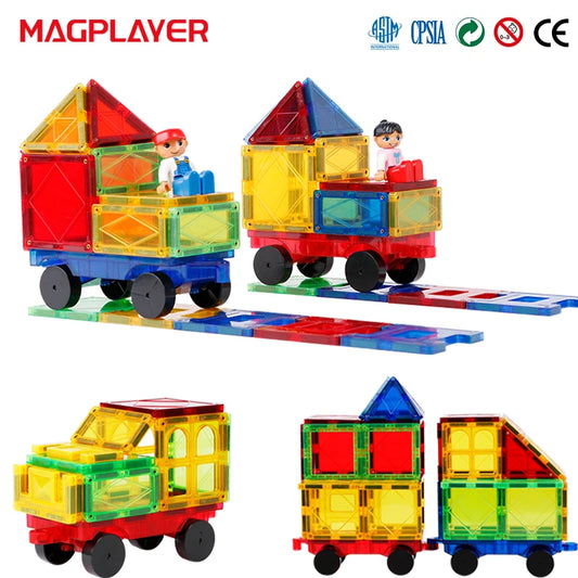 Magnetic Building Blocks Tiles Strong Magnet Montessori Educational Toys 2 Pcs Cars DIY Construction