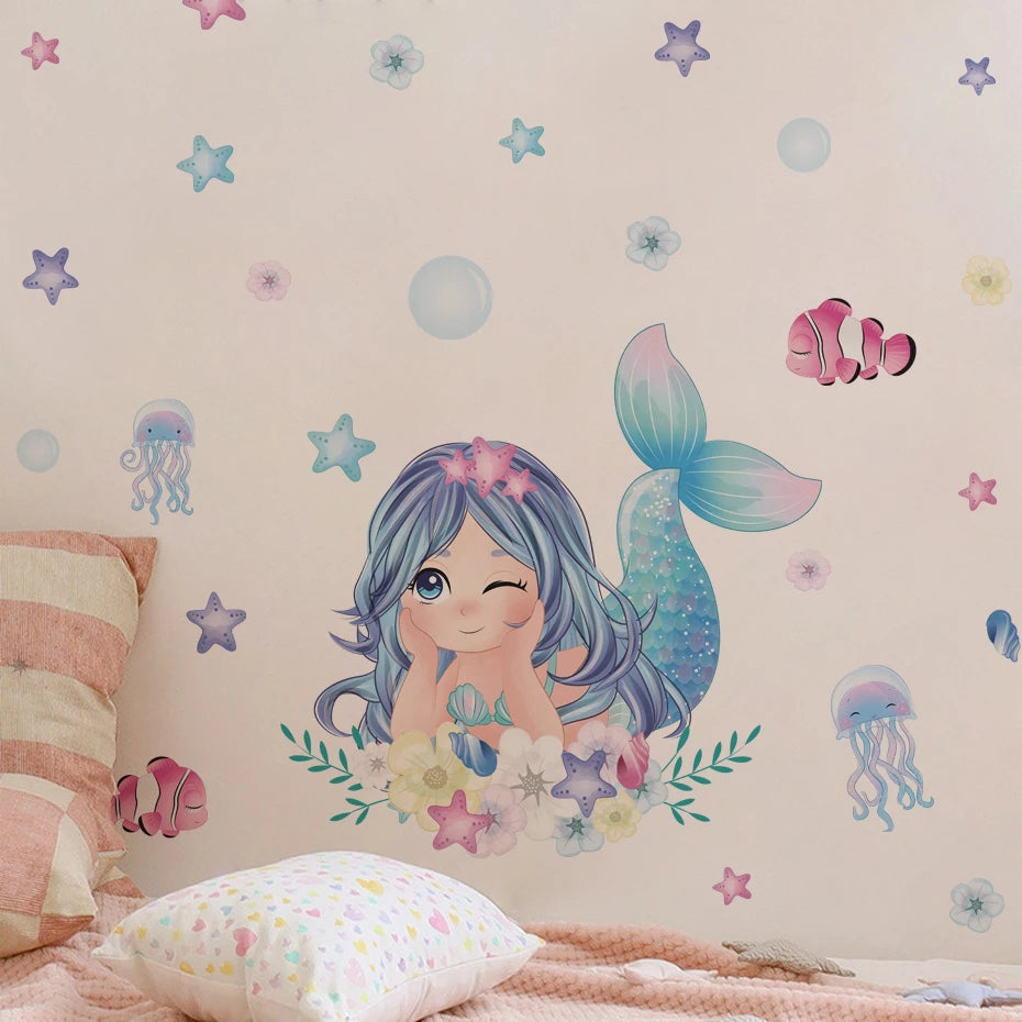 Mermaid Swinging Jellyfish Wall Stickers