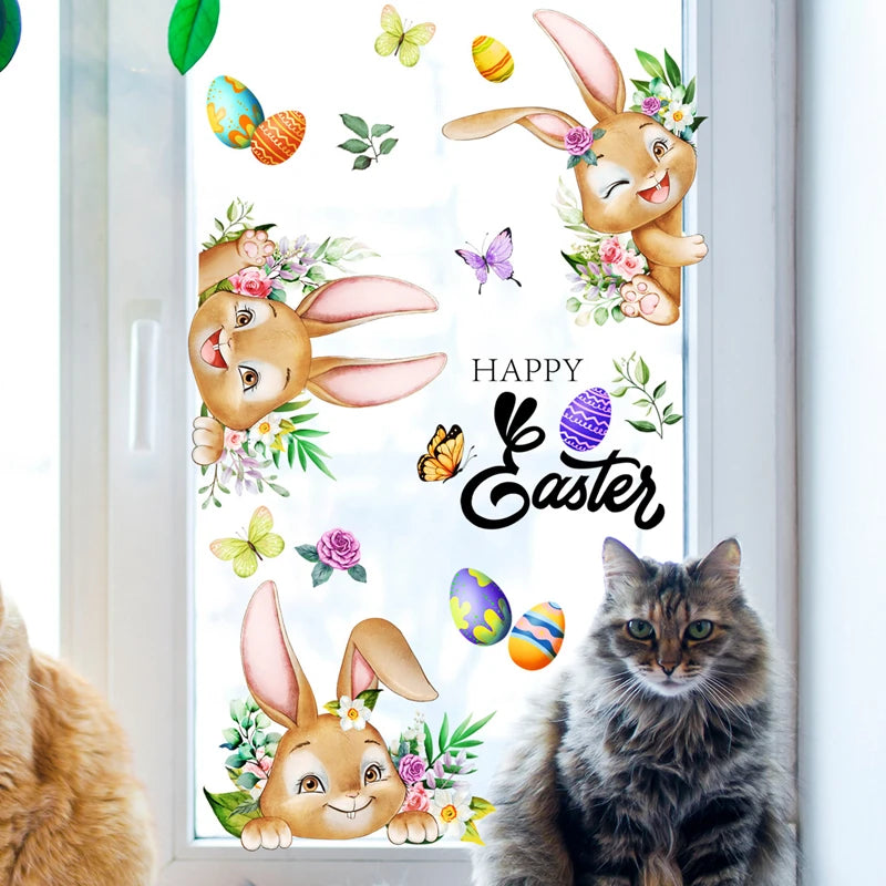 Rabbit Happy Easter Eggs Window Stickers