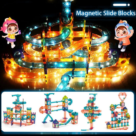 Magnetic Tiles Building Blocks DIY Bead Ball Competition Running Pipeline