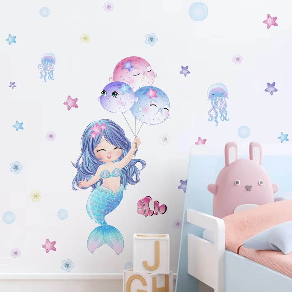 Mermaid Swinging Jellyfish Wall Stickers