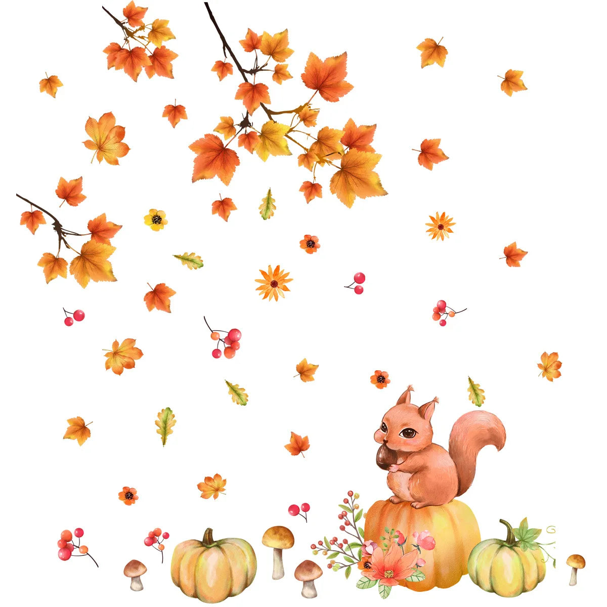 Maple Leaf Cute Squirrel Window Sticker