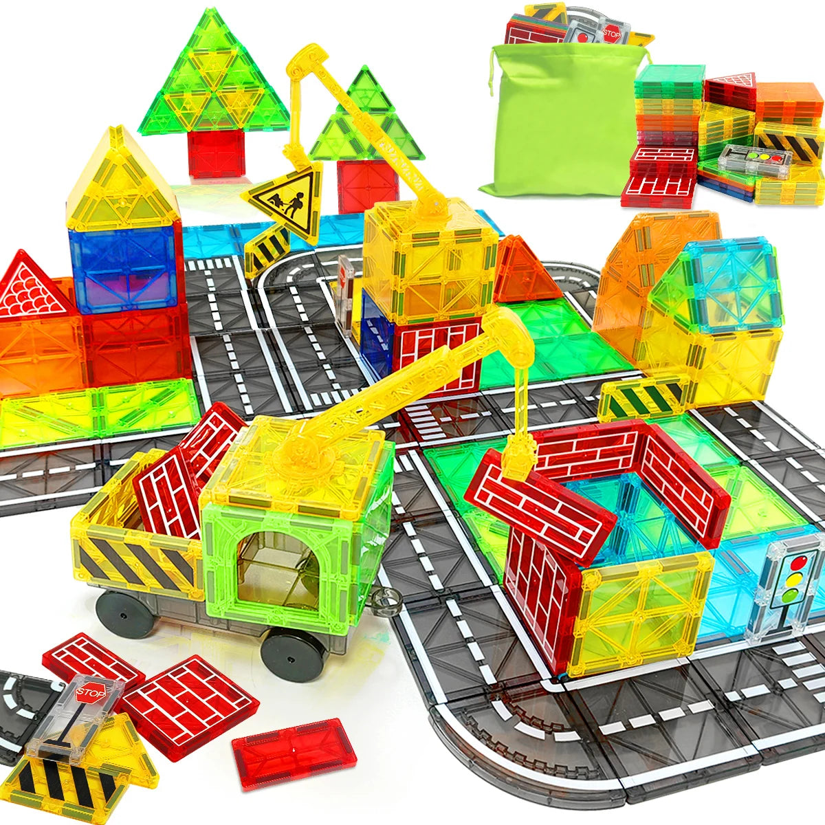 DIY Educational Magnetic Building Blocks Games Toy Road Set With Car