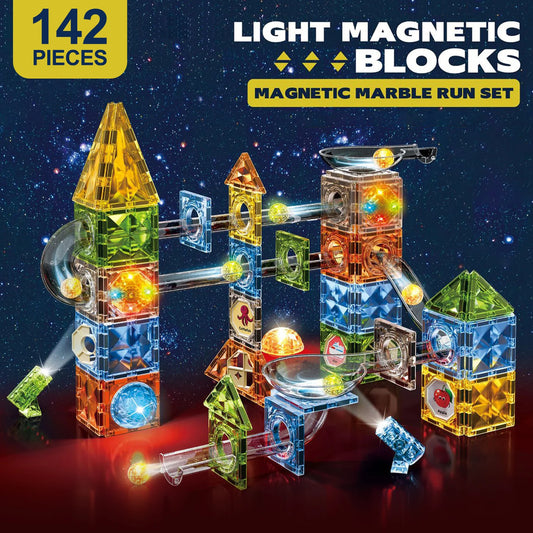 Magnetic Tiles Building Blocks DIY with Marble Run Magna Colour Light Strong STEM Game