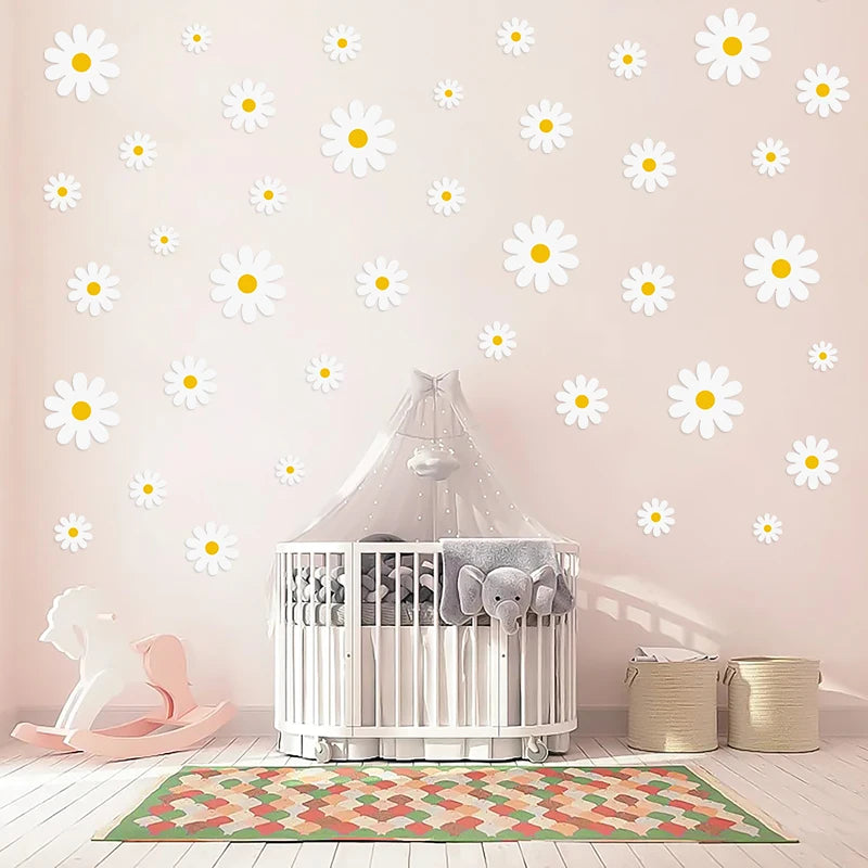 Wall Sticker Boho Style White Daisy Flower