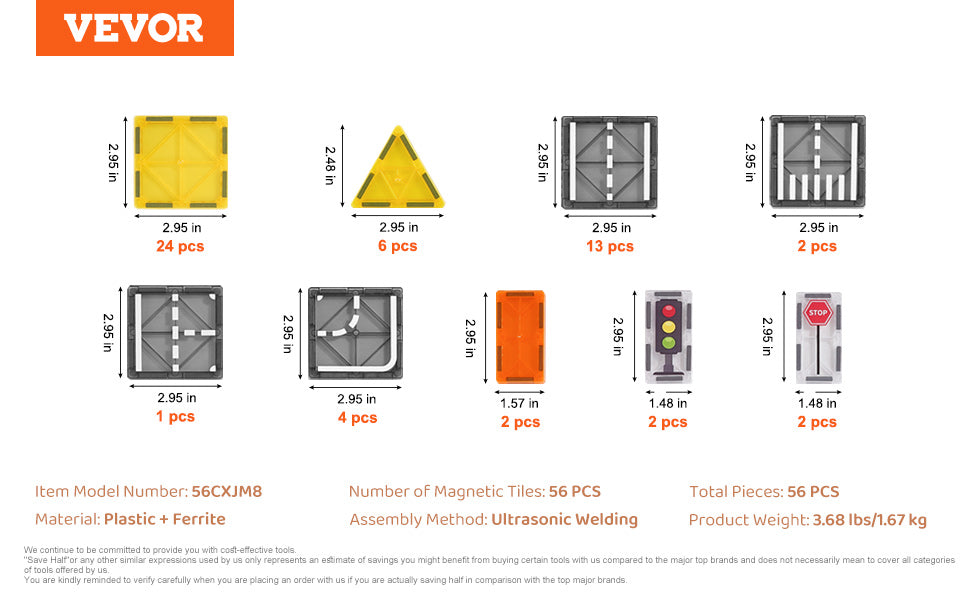 DIY Educational Magnetic Building Blocks Games VEVOR 56 PCS